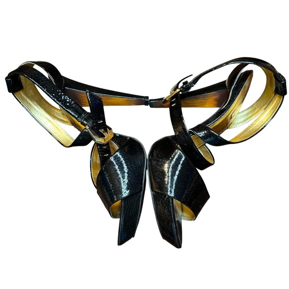 Report Signature Sandals Womens Black Strappy Ankle Strap High Heel Leather - Picture 6 of 11